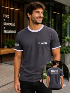 Camiseta Careca Unissex Malha PV - Cor: Jumbo Com Det. Platina Manga e Gola